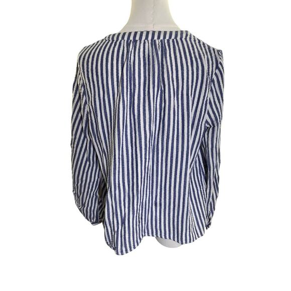 Universal Thread Striped Cotton Shirt M‎ Blue White Button Front European Summer - Picture 3 of 9